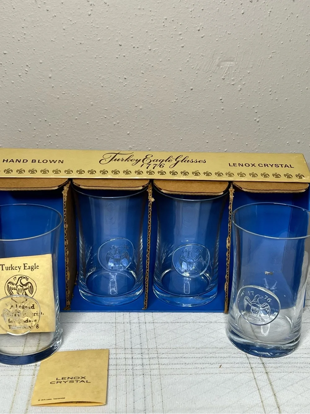 Turkey Eagle HighBall Glasses 1776 Lenox Crystal Hand Blown Set of 4